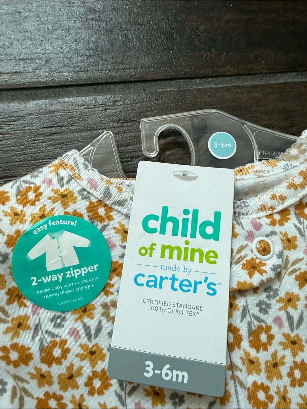 Carter's Mustard Floral Footed One-Piece Set with matching bibs